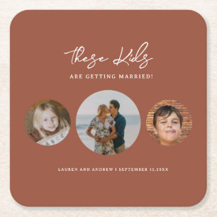 Boho Terracotta Kids Foto Hochzeit retten das Datu Rechteckiger Pappuntersetzer