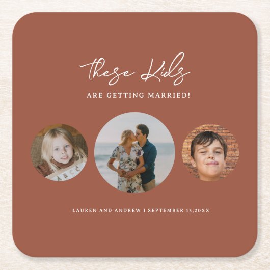 Boho Terracotta Kids Foto Hochzeit retten das Datu Rechteckiger Pappuntersetzer (Vorderseite)