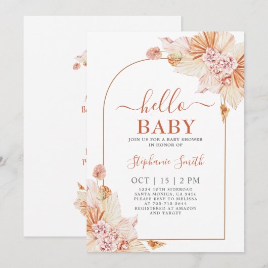 Boho Terracotta Kinderdusche Einladung (Vorne/Hinten)