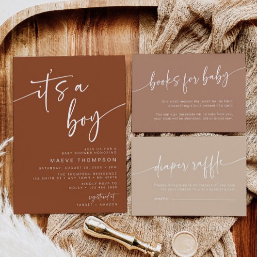 Boho Terracotta Kinderdusche Einladung sein Junge