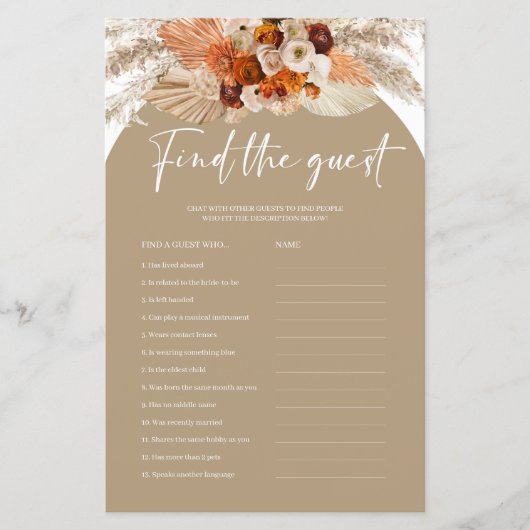 Boho terracotta Kupfer Pampas finden Sie das Gäste (Vorderseite)