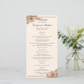 Boho Terracotta Lush Fall Floral Wedding Program (Stehend Vorderseite)