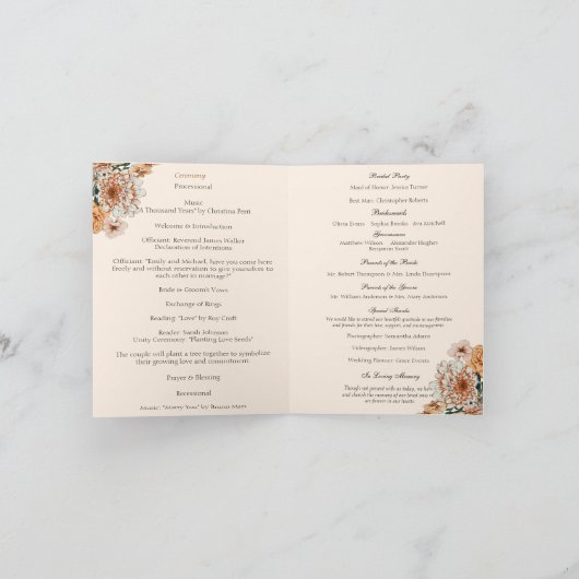 Boho Terracotta Lush Fall Floral Wedding Program (Innenseite)