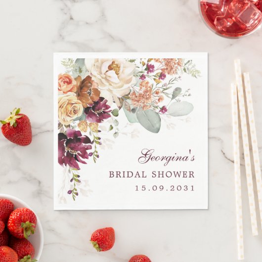 Boho Terracotta Maroon Floral Brautparty Serviette (Beispiel)