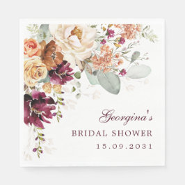 Boho Terracotta Maroon Floral Brautparty Serviette