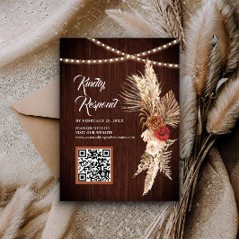 Boho Terracotta Maroon Floral QR Code UAWG Wedding Begleitkarte