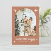 Boho Terracotta Merry Christmas Photo Feiertagskarte (Stehend Vorderseite)