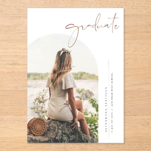 Boho Terracotta Minimalistisch Arch Foto Abschluss Acryleinladungen (Vorderseite)