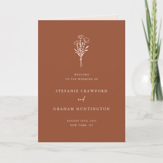 Boho Terracotta Minimalistisch Botanicals Wedding Programm (Vorderseite)