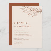 Boho Terracotta Minimalistisch Foliage Wedding Einladung (Vorne/Hinten)