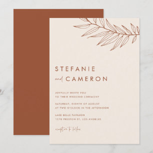 Boho Terracotta Minimalistisch Foliage Wedding Einladung