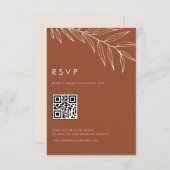 Boho Terracotta Minimalistisch Foliage Wedding QR  RSVP Karte (Vorne/Hinten)