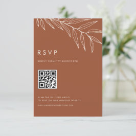 Boho Terracotta Minimalistisch Foliage Wedding QR RSVP Karte
