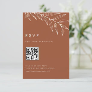 Boho Terracotta Minimalistisch Foliage Wedding QR  RSVP Karte