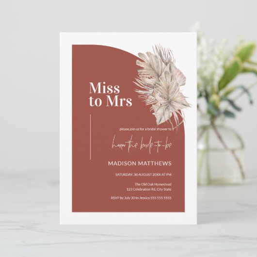 Boho Terracotta Minimalistisch Half Arch Brautpart Einladung (Stehend Vorderseite)