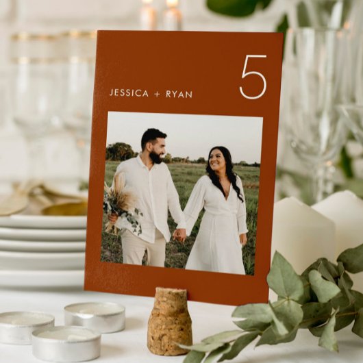 Boho Terracotta Minimalistisch Wedding Foto Tischnummer