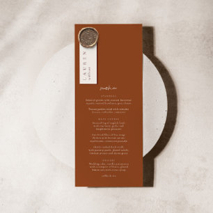 Boho Terracotta Minimalistisches Hochzeitsmenü Menükarte
