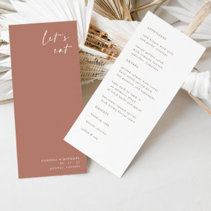 Boho Terracotta Minimalistisches Hochzeitsmenü Menükarte