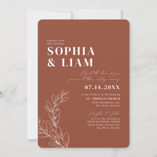 Boho Terracotta mit UAWG QR Code Wedding Einladung (Vorderseite)