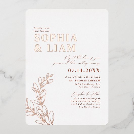 Boho Terracotta mit UAWG QR Code Wedding Folieneinladung (Vorderseite)