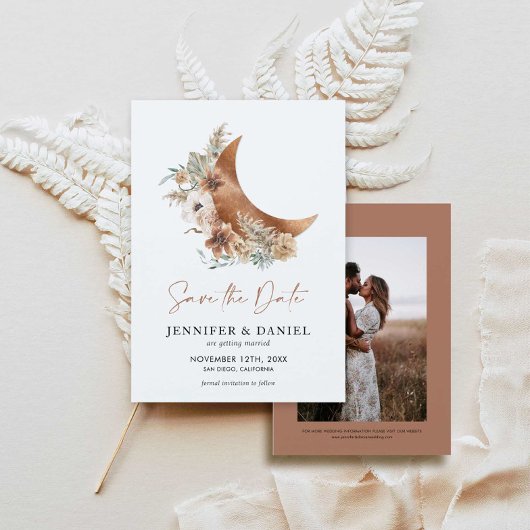 Boho Terracotta Moon Foto Save the Date Karte