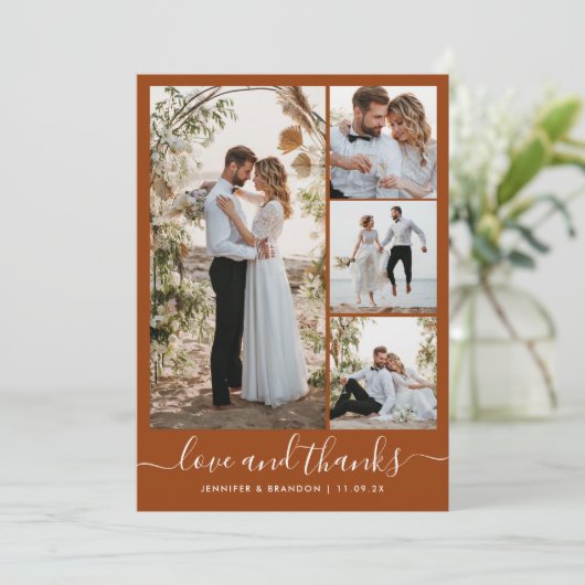 Boho Terracotta Multi-Foto Wedding Dankeskarte (Stehend Vorderseite)