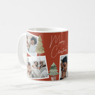 Boho Terracotta Multi Foto Weihnachtsbaum Kaffeetasse