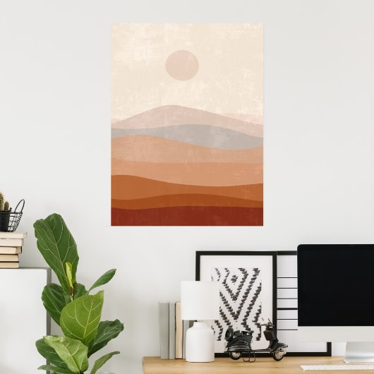 Boho Terracotta Neutrale Abstrakte Landschaft Kuns Poster (Heimbüro)