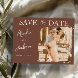Boho Terracotta One Photo Save the Date Wedding Ankündigungspostkarte