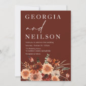 Boho Terracotta Orange & Brown Fall Wedding Einladung (Vorderseite)