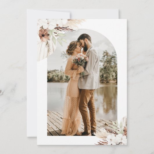 Boho terracotta pampas arch Save the Date (Rückseite)