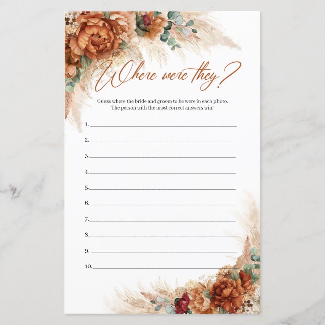 Boho Terracotta pampas burgundy Wo waren sie? (Vorderseite)