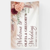 Boho Terracotta Pampas Floral Burgundy Wedding Banner (Vertikal)