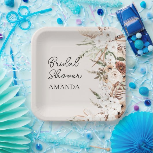 Boho terracotta pampas gras Brautparty Pappteller (Party)