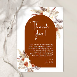 Boho Terracotta Pampas Gras Geburtstagsfeier Dankeskarte