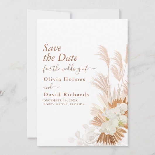 Boho Terracotta Pampas Grass and Orchids Wedding Save The Date (Vorderseite)