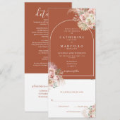 Boho Terracotta Pampas Grass auf einer Hochzeit Einladung (Vorne/Hinten)