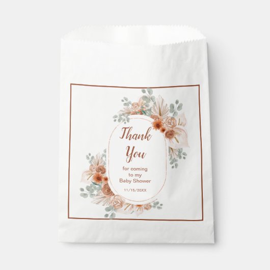 Boho Terracotta Pampas Grass Baby Dusche Geschenktütchen (Vorderseite)