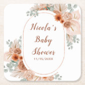 Boho Terracotta Pampas Grass Baby Shower Rechteckiger Pappuntersetzer (Vorderseite)