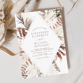 Boho Terracotta Pampas Grass Beige Wedding Einladung