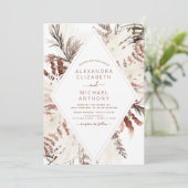 Boho Terracotta Pampas Grass Beige Wedding Einladung (Stehend Vorderseite)