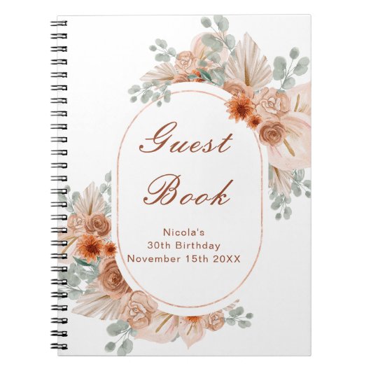 Boho Terracotta Pampas Grass Birthday Guest Book Notizblock (Vorderseite)