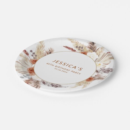 Boho Terracotta Pampas Grass Birthday Party Pappteller (Schrägansicht)