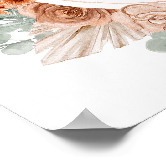 Boho Terracotta Pampas Grass Birthday Poster (Ecke)