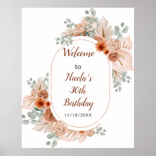 Boho Terracotta Pampas Grass Birthday Poster (Vorne)