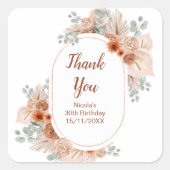 Boho Terracotta Pampas Grass Birthday Quadratischer Aufkleber (Vorderseite)