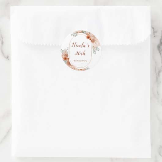 Boho Terracotta Pampas Grass Birthday Runder Aufkleber (Tasche)