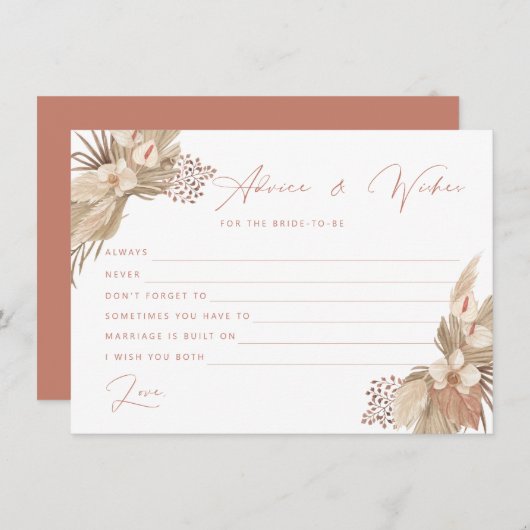 Boho Terracotta Pampas Grass Brautberatungskarte Einladung (Vorne/Hinten)