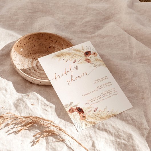 Boho Terracotta Pampas Grass Brautparty Einladung