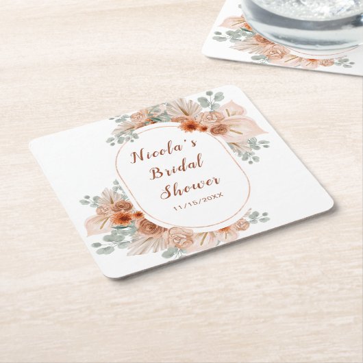 Boho Terracotta Pampas Grass Brautparty Rechteckiger Pappuntersetzer (angewinkelt)